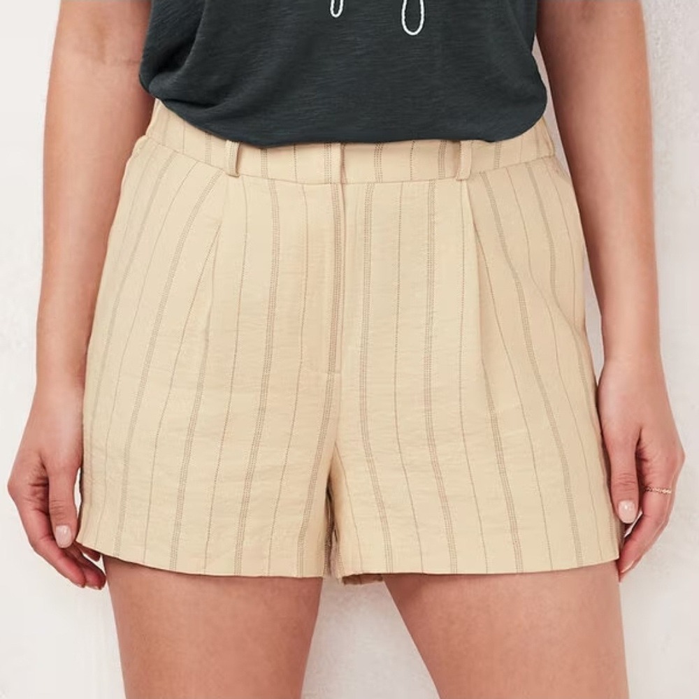 LC LAUREN CONRAD Ivory‎ Stripe Shorts Lightweight Elastic Waist Women's Large L